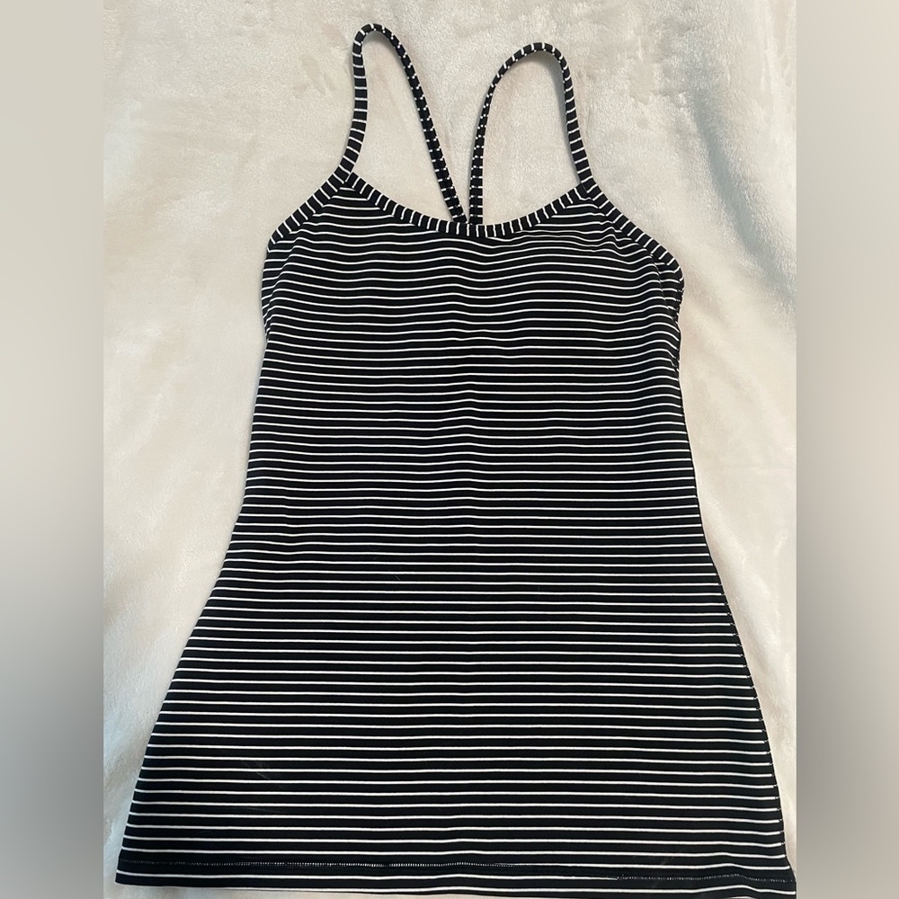 Lululemon Black and White Striped Athletic Tank Top